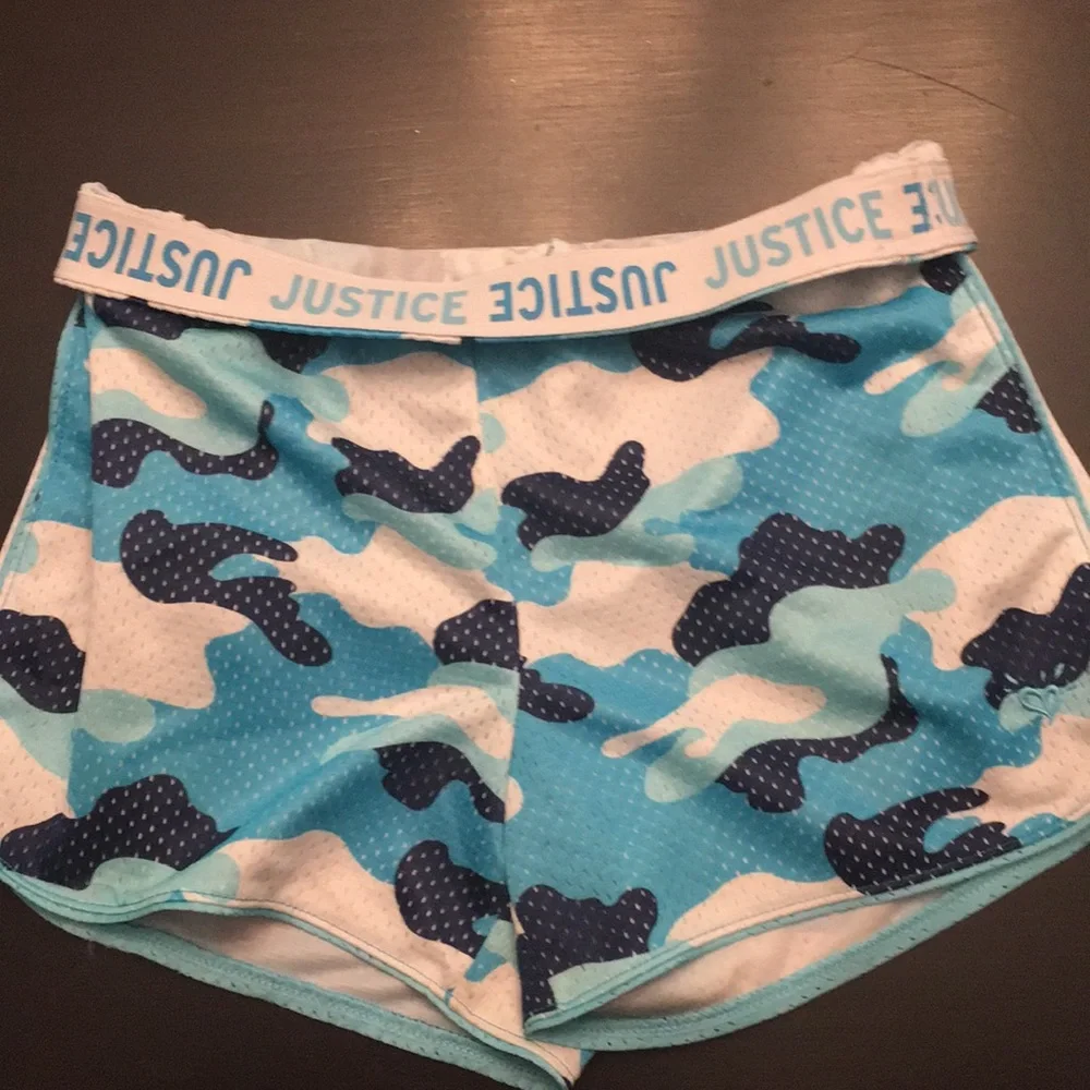 Justice Girls Blue Camo Athletic Shorts | Size 14